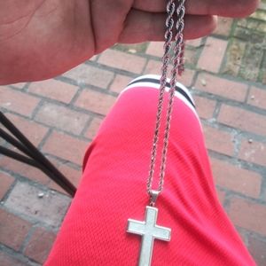 28 inch stainless steel rope chain with cross char